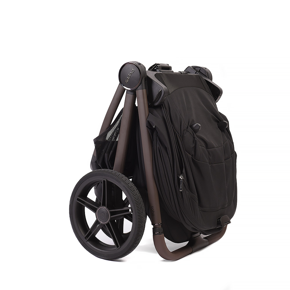 Коляска детская Peppy Soho 2 в 1 Black (черный), рама шоколад